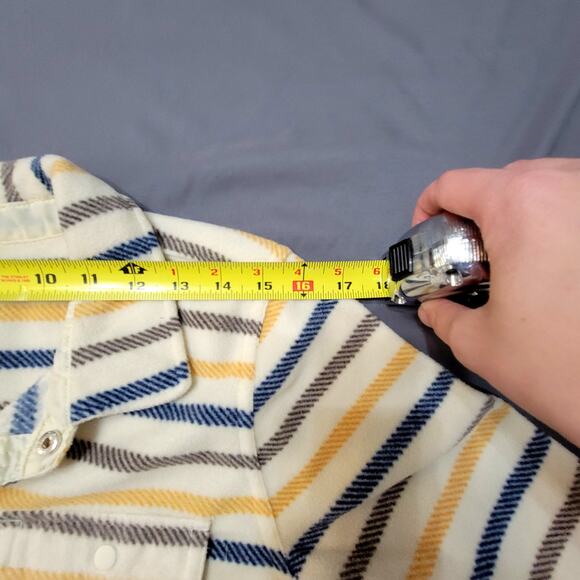 O’Neill Fleece Shacket Striped Cream Yellow Navy Snap Front Cozy Retro Casual - Picture 5 of 12
